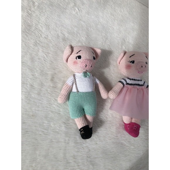 2 Piggy doll Couple, Handmade Dolls, Peggy’s Crochet, Baby Crochet Plush Toy - Picture 2 of 16